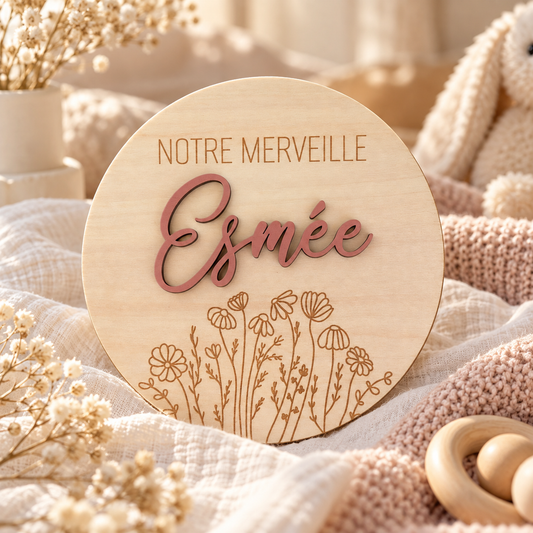 Plaque de Naissance Personnalisée en Bois – Prénom & Phrase au Choix